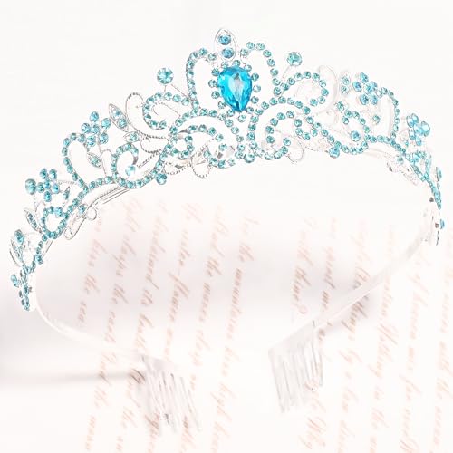 TAROSE Tiaras for Women, Birthday Crown and Sash for Girls | Birthday Sash Sunglasses Outfit, Birthday Gift for Women Girls, Goddess Crown Bride/Halloween/Prom/Party/Costume - color: 1 G. Silver+lake Blue