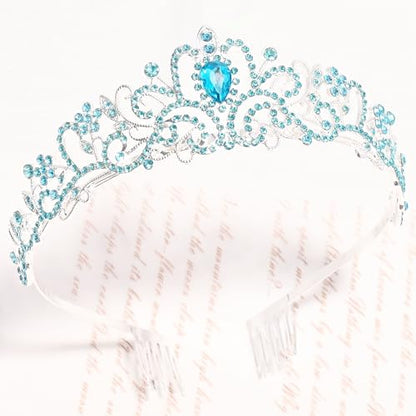 TAROSE Tiaras for Women, Birthday Crown and Sash for Girls | Birthday Sash Sunglasses Outfit, Birthday Gift for Women Girls, Goddess Crown Bride/Halloween/Prom/Party/Costume - color: 1 G. Silver+lake Blue