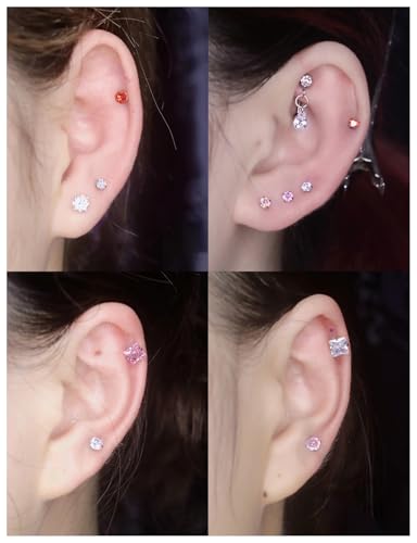 20G 18G 16G Threadless Lip Labret Nose Rings Studs Flat Back Earrings 316L Surgical Steel Snake Bites Lip Medusa Monroe Rings Push in Cartilage Tragus Helix Conch Earrings Studs 6mm 8mm 10mm - color: Silver-16G（1.2mm)-8mm Bars-3mm CZ