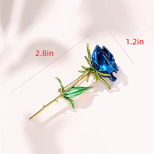 Enamel Rose Flower Brooch Pin for Women Girls Men Alloy Fashion Gold Green Leaf Blossom Brooches Lapel Pins Dainty Dress Accessories Jewelry Boutonniere Corsage for Hat Bag Suit Tie Wedding Birthday Anniversary Father(Blue)