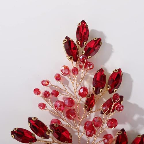 Boho Red Rhinestones Headband for Women Girls Wedding Bridal Handmade Branches Headpiece Special Occasion Hair Styling Jewelry (Red) - color: Red