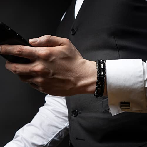 SERASAR Premium Leather Bracelet Men | Stainless Steel Magnetic Clasp | Three Colors | Jewelry Box Included - color: Black, size: 20cm, style: Spirit
