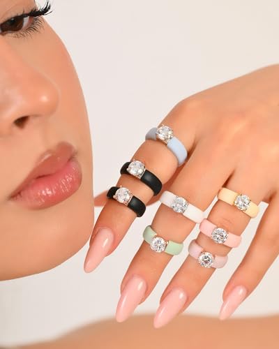Rinfit Silicone Ring with Stone, Round Cut CZ | AAAAA Grade Cubic Zirconia, Solitaire Engagement Ring for Her, Flexible Rubber Wedding Band for Women, Patented Design - color: Pack H: Light Yellow / Gold