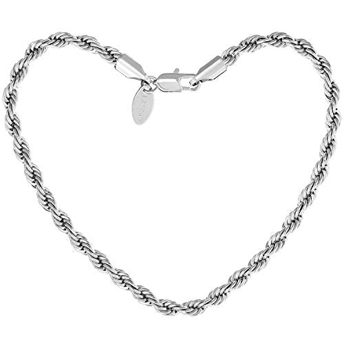 LIFETIME JEWELRY Womens Gold Anklet 5mm Rope Chain Ankle Bracelet 24k Real Gold Plated - color: White Gold