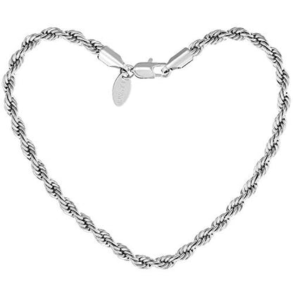 LIFETIME JEWELRY Womens Gold Anklet 5mm Rope Chain Ankle Bracelet 24k Real Gold Plated - color: White Gold