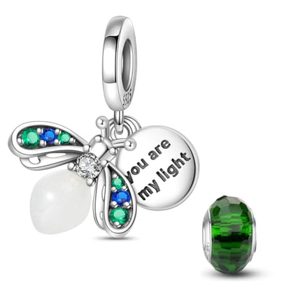 HappyStar 925 Sterling Silver Animal Dogs Charms Pendants fit Pandora Bracelets Necklaces Flowers Sports Travel Charms for Bracelets Women Jrwelry Gifts(with one Spacer Bead Charms) - style: Green Firefly Charm