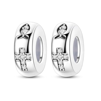 2pcs Stopper Spacer Beads for Pandora Bracelets, Sterling Silver Cross Ladybug Clip Spacer Charms For Bracelet DIY Jewelry Gift - color: Silver Cross