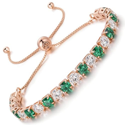 Lovans 14K Gold Plated Tennis Bracelets,White/Yellow/Rose Gold-plated Adjustable Cubic Zirconia Tennis Bracelet for Women - color: Rose Gold, size: 4MM Green