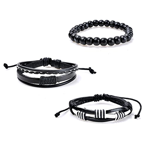 Fashion Retro Leather Bracelet, Stylish Classic Braided Bracelet for Women, Cuff Wrap Bracelet for Men, Black