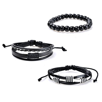 Fashion Retro Leather Bracelet, Stylish Classic Braided Bracelet for Women, Cuff Wrap Bracelet for Men, Black