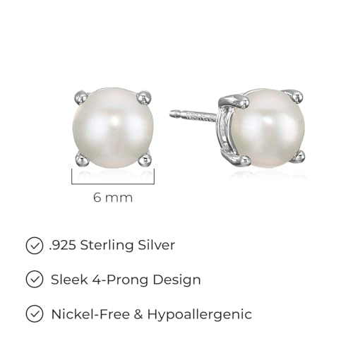 Amazon Essentials Sterling Silver Round Birthstone Stud Earrings - color: White Pearl, June