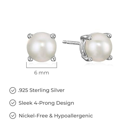 Amazon Essentials Sterling Silver Round Birthstone Stud Earrings - color: White Pearl, June
