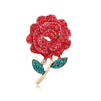 Rhinestone Flower Pin Camellia Drop Oil Brooch Big Large Rose Bouquet Brooch Pin Pearl Daisy Peony Brooch Lapel Pins Elegant Clothing Hat Bag Skirt Accessories for Women - color: Red1
