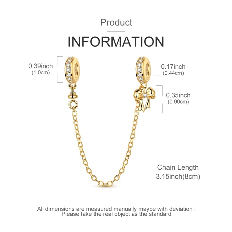 925 Sterling Silver Charms for Bracelets and Necklaces Lipstick and Perfume High Heels Dangle Pendants Heart Butterfly Bead Charms Halloween Christmas Gift for Womens - style: Gold Sparkling Bow Safety Chain