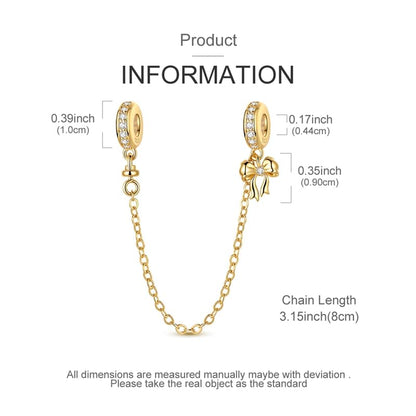925 Sterling Silver Charms for Bracelets and Necklaces Lipstick and Perfume High Heels Dangle Pendants Heart Butterfly Bead Charms Halloween Christmas Gift for Womens - style: Gold Sparkling Bow Safety Chain