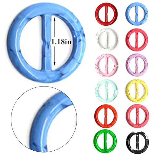 12PCS Silk Scarf Ring Clip T-shirt Tie Clips for Women Fashion Resin Ring Scarves Clasp Waist Buckle for Shirts Clothing Clothing Rings Wrap Holder with 1 Exquisite Box Rainbow Style(Inner 1.18in)