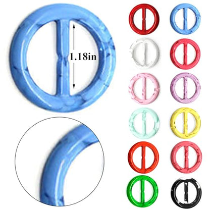 12PCS Silk Scarf Ring Clip T-shirt Tie Clips for Women Fashion Resin Ring Scarves Clasp Waist Buckle for Shirts Clothing Clothing Rings Wrap Holder with 1 Exquisite Box Rainbow Style(Inner 1.18in)