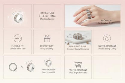 Sparkling Rhinestone Ring Set Trendy Elastic Rhinestone Crystal Stretch Ring Stackable Jewelry for Women Girls - color: 3 Rows Ring-Silver+White+Crystal Yellow