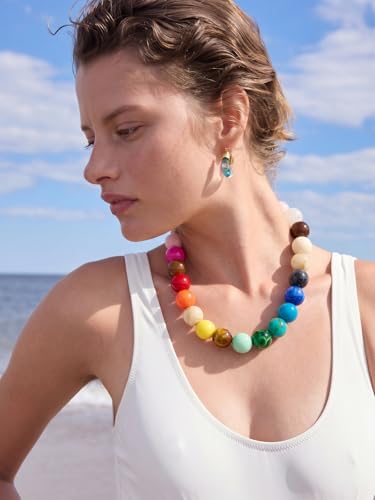 Chunky Beaded Necklaces for Women Statement Necklace | Bold Chunky Choker, Large Resin Beads, Adjustable Necklace, Boho Trendy Summer Beach Holiday Jewelry - color: Colorful-04