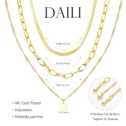 Layered Necklaces for Women,14k Gold Plated Dainty Necklace Stack Set Non Tarnish Adjustable Silver Stainless Steel CZ Heart Circle Pendant Paperclip Choker Herringbone Snake Chain Jewelry - style: Gold Circle Layered Necklace