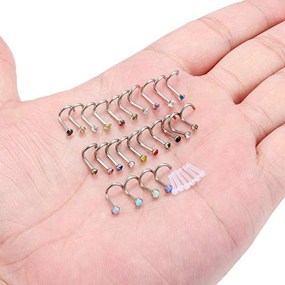 10-30PCS 18G Surgical Steel Mix Color Diamond CZ Nose Stud Rings Screw Piercing Jewelry 1.5mm 2mm 2.5mm 3mm - style: 30PCS - 2.5mm