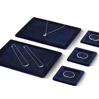 Velvet Jewelry Display Tray for Ring Earrings Necklace Bracelet Flat Tray - color: Blue, size: 5.12 × 5.12 in