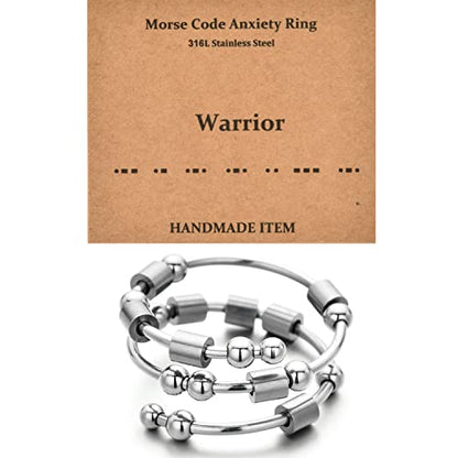 Morse Code Rings for Women, Stainless Steel Spinner Ring Fidget Rings for Anxiety Ring Morse Code Rings Inspirational Gifts Jewelry Women Birthday Graduation Gifts for Best Friends - style: 12 Warrior