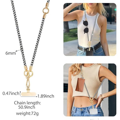 Phone Lanyard Crystal Phone Strap Crossbody, Black White | Crystal Phone Strap Crossbody Rhinestone Anti Theft Layered Strap Crossbody Cell Phone Neck for Women - color: Black White