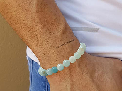 Amazing Gemstone Amazonite Crystal Bracelet for Women Men's Gifts - Protection Healing Crystal Bracelet - 8mm Gemstone Beaded Stretchable Bracelet Pulseras Para Hombres Mujer Stocking Stuffers Mothers Day Gift - color: Amazonite