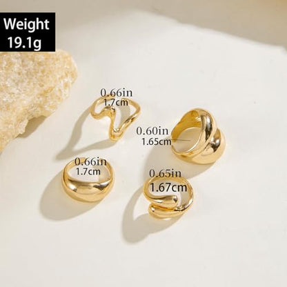 Roe Dolph Chunky Gold Rings for Women Stackable Statement Ring Set | Mixed sculptural shapes and polished surfaces create bold stacking combinations for parties dinners and everyday outfits - color: A2