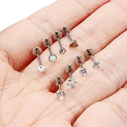20G 18G 16G Push in Theadless Nose Rings Studs Hypoallergenic Lip Labret Jewelry Flat Back Nose Stud Stainless Steel Cartilage Helix Tragus Earrings for Women Men 6mm 7mm 8mm Bars Diamond 3mm - color: A:20G-Push in-Bar 7mm