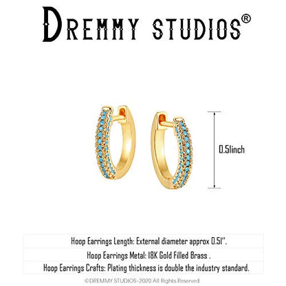 Dremmy Studios Dainty CZ Huggie Hoop Earrings 14K Gold Plated Chunky Simple Cute Thick Round Frill Bead Ball Starburst Cuff Earrings Cubic Zirconia Hoop Earrings Minimalist Personalized Gift for Her - color: CZ Turquoise