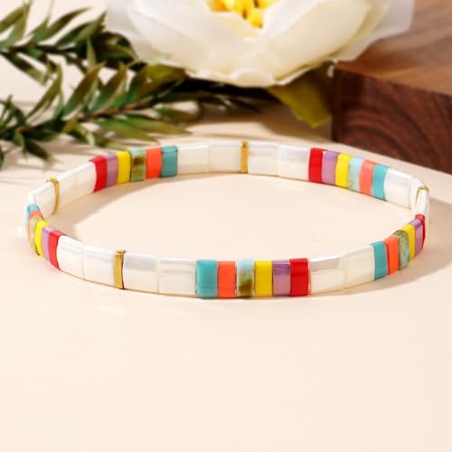 Candy Colorful Tila Flat Beads Bracelets for Women Trendy Unique Friendship Handmade Stackable Christmas Jewelry Gifts - color: colorful