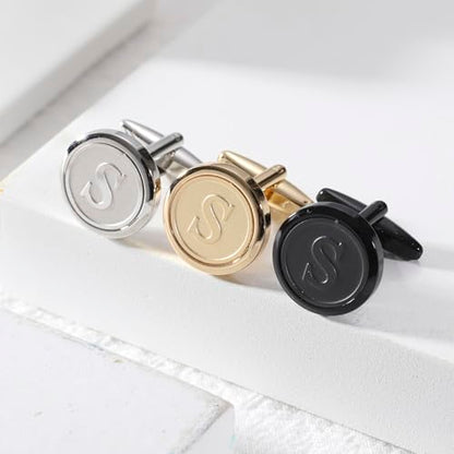 Initial Letter A-Z Cufflinks for Men Silver/Gold/Black Cufflinks 26 Alphabet Letter Copper Cufflinks for Formal Occasions Gifts Anniversary Business Wedding for Bridegroom Groomsmen - size: Gold, style: Initial: S