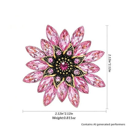Crystal Flower Brooch Pin for Women Rhinestone Floral Lapel Jewelry - color: pink