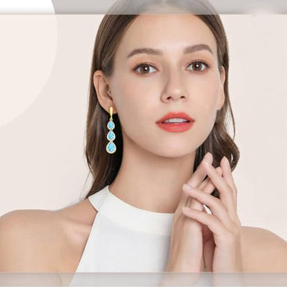 LMXXVJ Necklace Long Earrings Bracelet Set, White Gold Plated Created Blue Sapphire Jewelry Set Wedding Party Gift Jewelry for Women Bridal Bridesmaid - color: Gold-Sky Blue