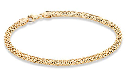 Miabella Italian 18K Gold Over 925 Sterling Silver 4mm Mesh Bracelet Women | Fine Jewelry, Link Chain, Made in Italy - style: Length 7.5 Inches