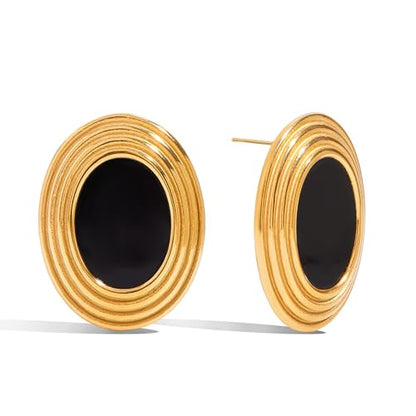 RAUCHBE Big Chunky Gold Earrings for Women Vintage Black Oval Earring Onyx Statement Earrings Trendy Jewelry - style: F