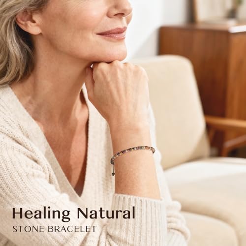 Inspirational Bracelet Gifts for Women, Natural Stone Beaded Bracelets | Thinking of You Get Well Soon Encouragement Healing Bracelets Christmas Day Birthday Gifts for Women Friends Sister - color: A-U JASPER STONE-AUNT