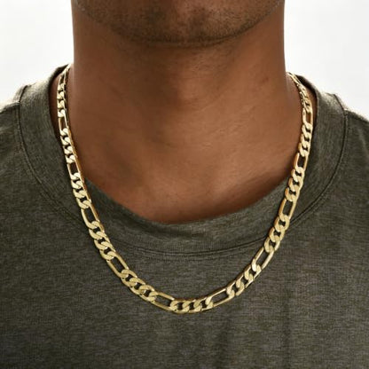 Gold Necklace for Women & Men,14k Gold Figaro Chain Necklace Chunky Statement Dainty Trendy Charm Necklace Jewelry Gifts Size 18-24 Inches Simple Unisex Cadenas De Oro Para Mujer 14k - size: 8MM