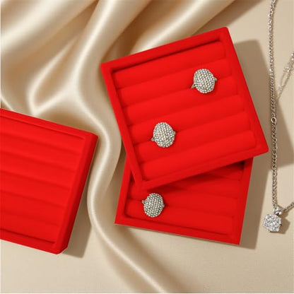 SCIKHETF Velvet Ring Earrings Studs organizer Tray Small Ring Insert Display Tray 5 Slots Stackable (Red) - color: Red