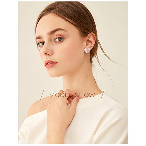 Crystal Flower Burst Stud Earirings - Big Sterling Silver CZ Cubic Zirconia Rhinestone Daisy Sunflower Floral Cluster Studs Bridal Wedding Party Prom Costume Jewelry for Bride Bridesmaids Women Birthstone Birthday Gift - color: Rose Gold