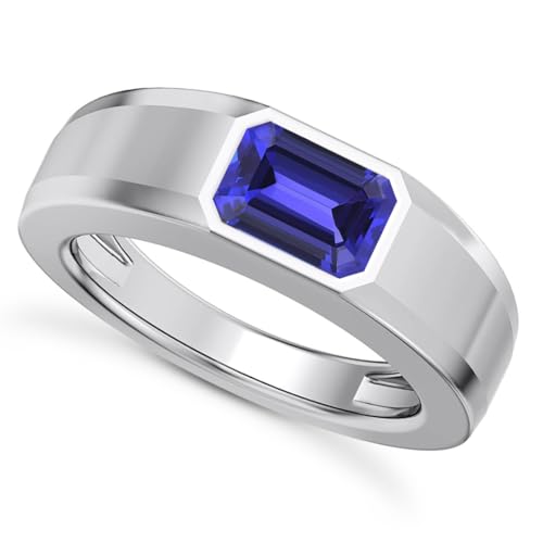 1CT - 3CT Gemstone Signet Pinky Ring - Emerald Cut Gem Pinky Ring White Yellow Rose 10K 14K 18K Gold Sterling Silver Mens Gem Signet Rings for Anniversary Fathers Day - style: Tanzanite