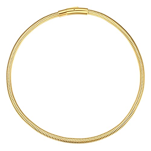 FindChic Herringbone Choker Chain Necklace for Women 2" Adjustable Extender | Waterproof Stainless Steel Chain for Layering, Black /14K Gold Plated/Rose Gold/Silver Necklace Snake Chain - color: D. Gold Plated-5MM, size: 18 inch