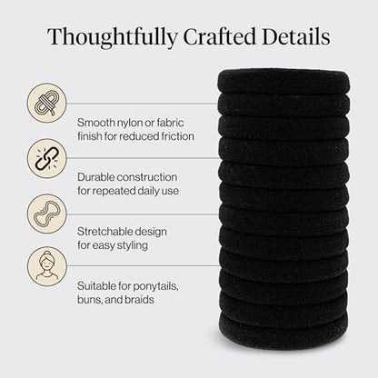 Kitsch Elastic Hair Ties No Damage | Stretchable Hair Bands - Black, 12pcs | Strong All-Day Hold Hair, Rubber Bands For Hair, Ponytail Holders | Hair Accessories for Everyday Use - color: Black Medium (Pack of 12)