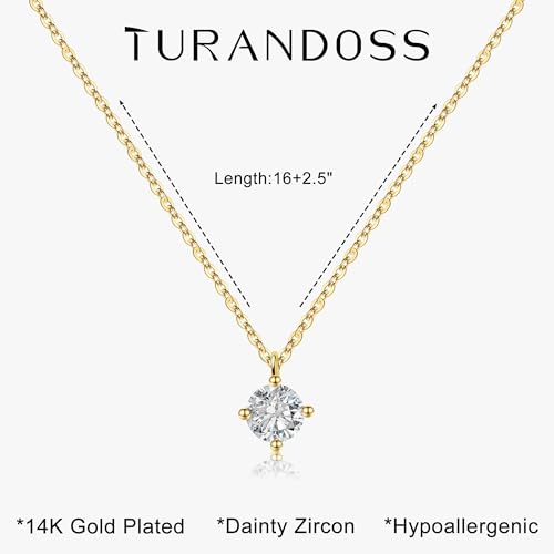 Turandoss Cubic Zirconia Necklace for Women, 14K Gold Plated Necklace | Gold Choker Necklace for Women, Trendy CZ Pearl Necklace, Simple Wedding Prom Jewelry, Bridesmaids Gifts - color: Tiny Round Zircon