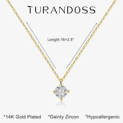 Turandoss Cubic Zirconia Necklace for Women, 14K Gold Plated Necklace | Gold Choker Necklace for Women, Trendy CZ Pearl Necklace, Simple Wedding Prom Jewelry, Bridesmaids Gifts - color: Tiny Round Zircon