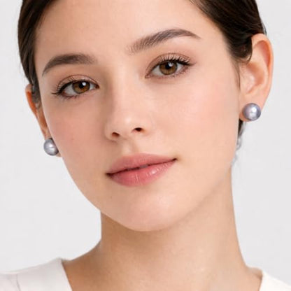 Pearl Stud Earrings Multicolor Shell Beads Pearl Hypoallergenic Stud Earrings Ocean Shell Pearl Jewelry - color: SilverGrey