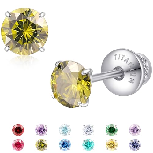 Limerencia Birthstone Screw Back Earrings G23 Implant Grade Titanium Stud Earrings Hypoallergenic Cubic Zirconia Posts Studs Jewelry Gifts for Girls Sensitive Ears - color: August