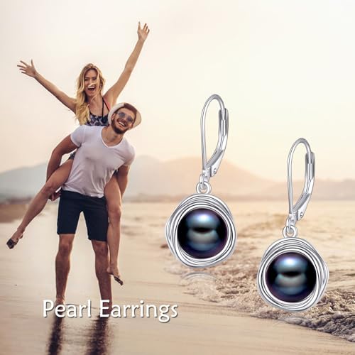 FreshWater Pearl Dangle Earrings 925 Sterling Silver Lapis lazuli Turquoise Larimar Opal Black Pearl Leverback Earrings for Women Birthday Hypoallergenic - style: black pearl earrings